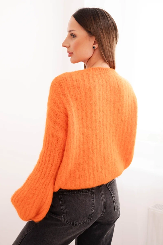 Damenpullover aus Mohair mit Puffärmeln orange