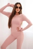 Damen-Set aus geripptem Viskose mit langen Ärmeln und Leggings, dunkelpudrigrosa