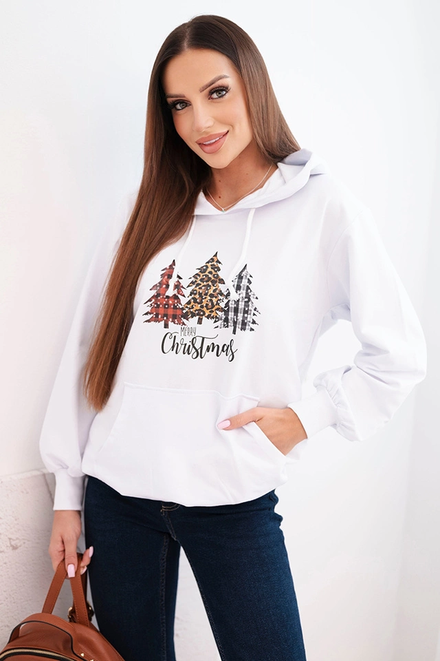 Women's hoodie with a Christmas tree print white