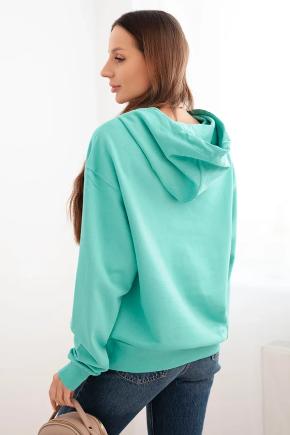 Women's looped cotton hoodie with a kangaroo pocket mint