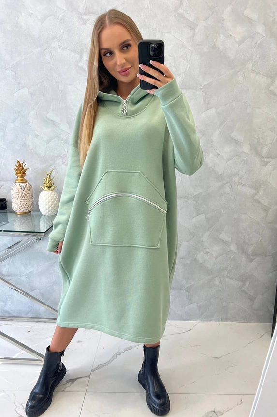 Warmes Kleid mit Kapuze dunkel mint