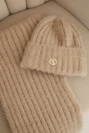 Women's set hat and long scarf made of soft yarn camel