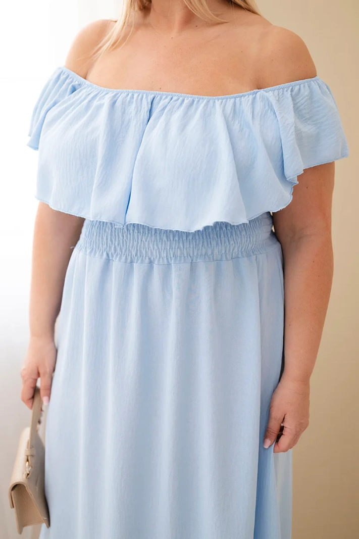 Women's plus-size dress with ruffle and elastic waist blue