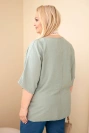 Damen-Viskosebluse in Plus-Size mit kurzem Ärmel und dekorativem Halstuch khaki