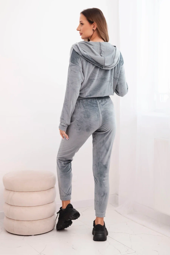 Drei-teiliger Damen-Baumwoll-Set mit Hoodie, Top und Jogginghose neonrosa