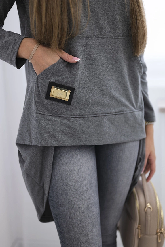 Sweatshirt mit Kapuze und langem Rücken in Graphit