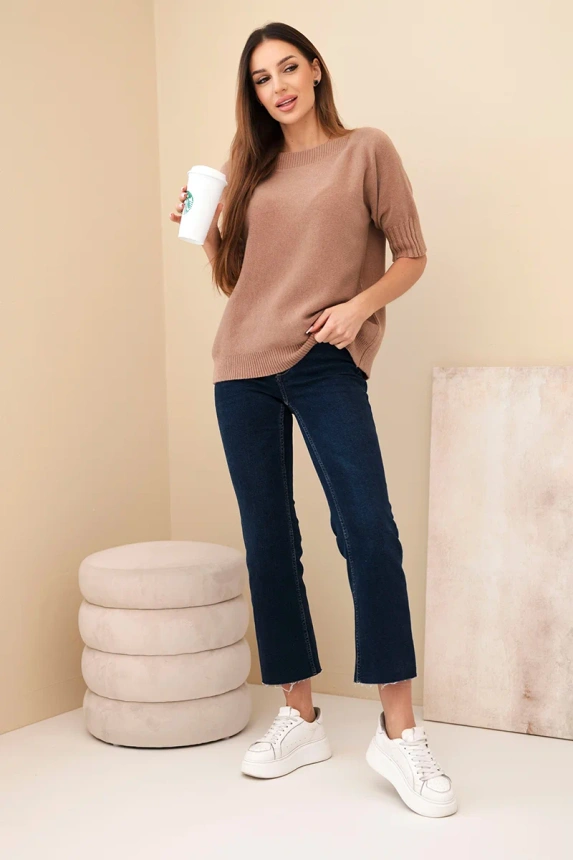 Women's viscose short-sleeve sweater camel