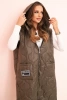 Dámská prošívaná vesta Plus Size s kapucí na zip khaki