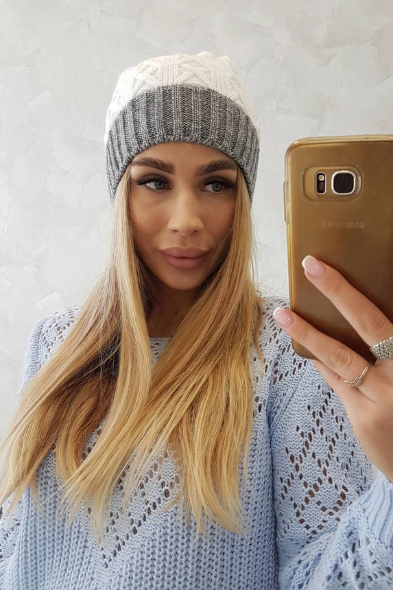 Čapica s fleece Bibiana K264 tmavo šedá + biela