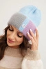 Women's colorful viscose hat with a decorative button blue + gray