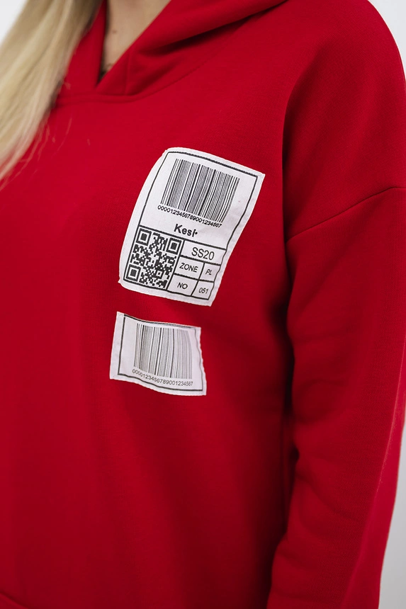 Hooded sweatshirt with patches red