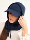 Damen-Set Mütze mit Kapuze blau dunkel