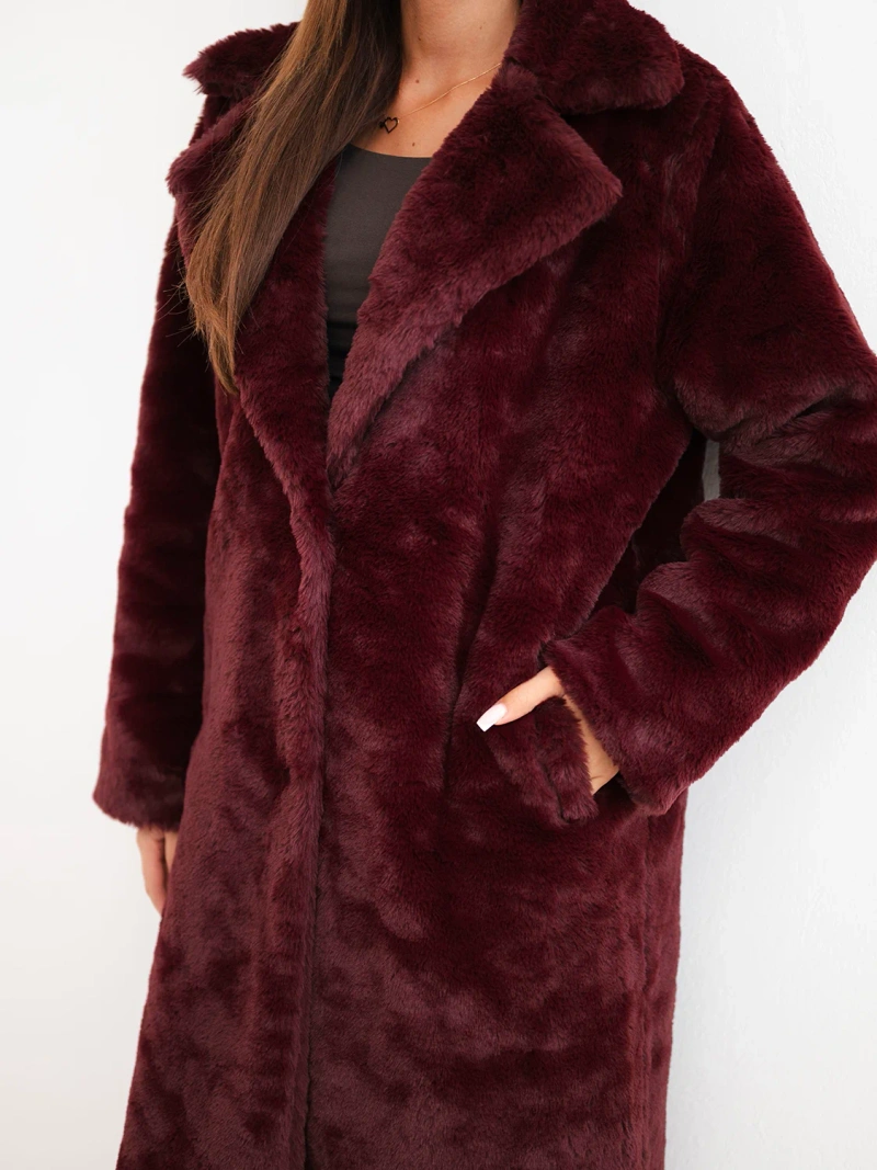 Langer Damenmantel mit Kragen bordeaux