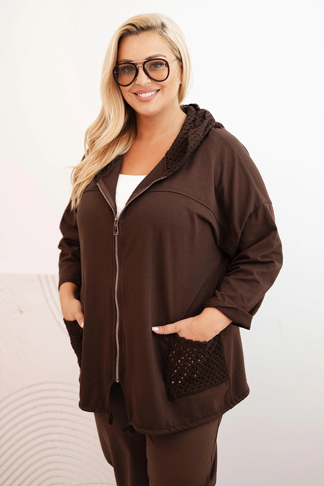 Damenpullover Plus Size aus Baumwolle oversized mit langen Ärmeln braun