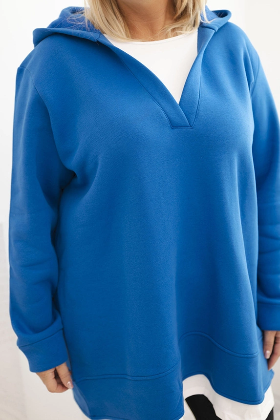 Women's plus size insulated hoodie with a V-neck cobalt blue