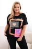 Dámská bavlněná halenka Plus Size se zlatým nápisem černá + růžová