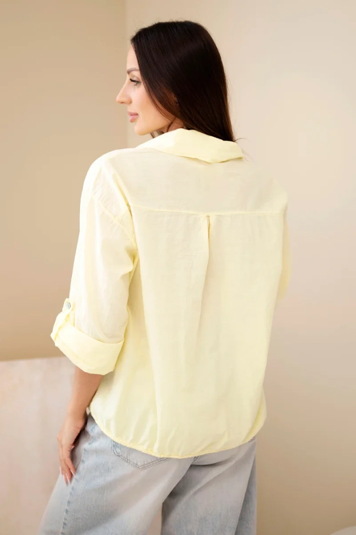 Women's cotton shirt with adjustable hem and pockets yellow