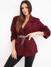 Moteriškas švarkas iš viskozės su diržu ir kišenėmis bordo