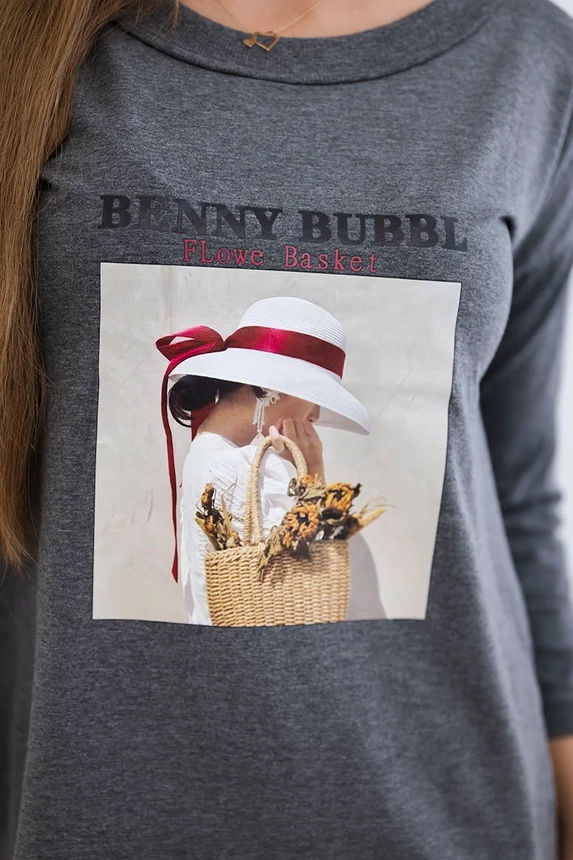 Šaty s potiskem košíku v grafitové barvě