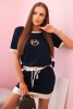 Women's viscose set with short sleeves and a skirt navy blue
