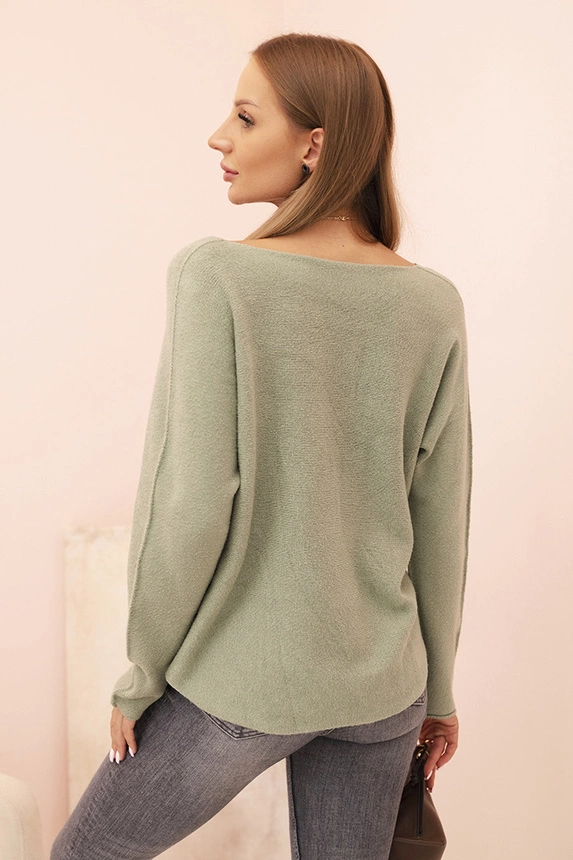 Moteriška megztinis su viskoze V-kaklu šviesiai khaki