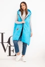 Dámska prešívaná vesta Plus Size s kapucňou zapínaná na zips tyrkysová