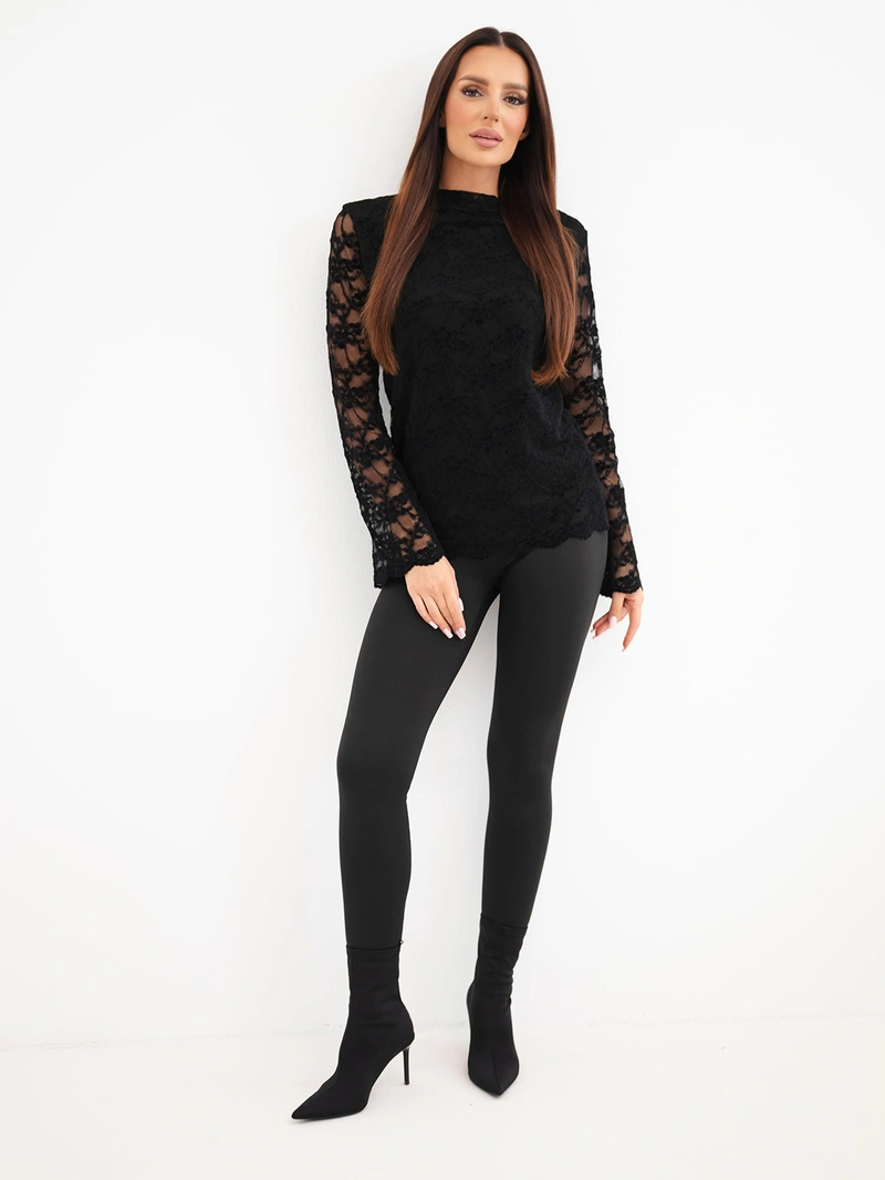 A blouse women's lace viscose with long sleeve black