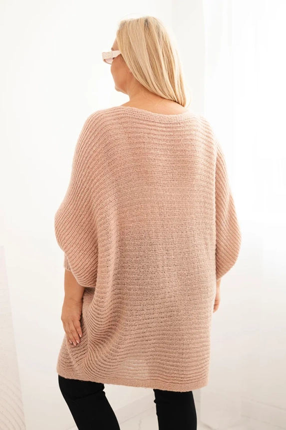 Moteriška Plus Size megztinis su moheriu pončo pudro rožinė