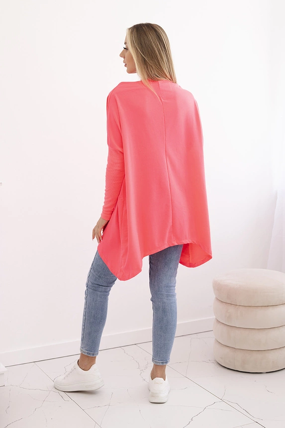 Oversize sweatshirt with asymmetrical sides pink neon