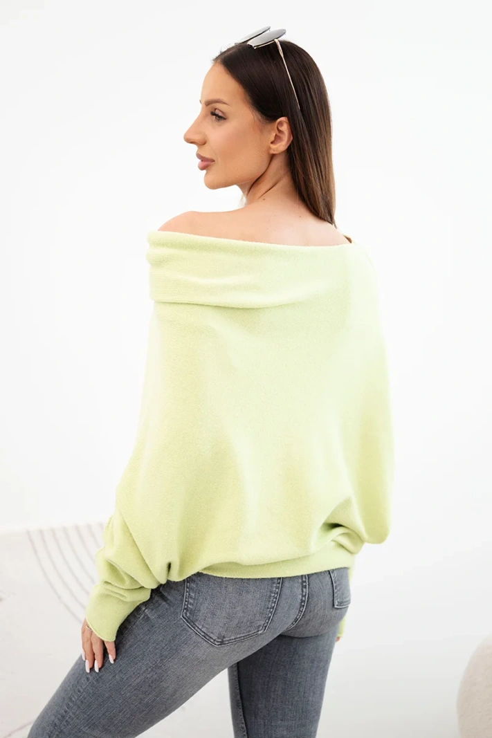 Women's viscose asymmetric batwing sweater pistachio