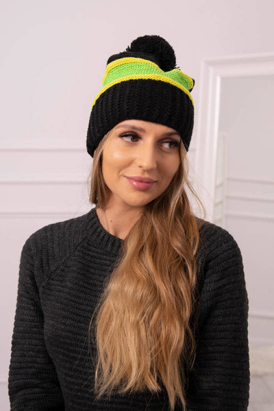 Women's cap Kinga K297 black + kiwi + neon green
