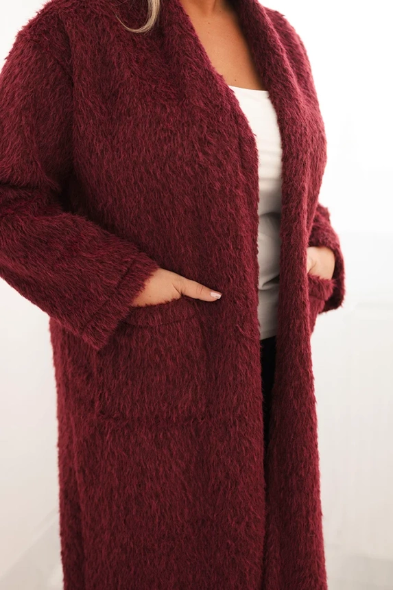 Plus Size women's coat made of viscose without fasteners with pockets plum