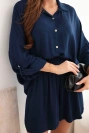Women's viscose set with a button-up blouse and loose shorts navy blue