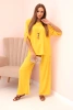 Women's set with a blouse with a necklace and wide pants yellow