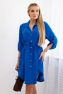 Dress with button closure and tie at the waist cornflower blue