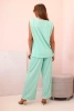 Damen-Set aus Viskose ohne Ärmel und mit geraden Hosen mintgrün