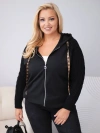 Damen Baumwollpullover Plus Size mit Strickärmeln und Kapuze schwarz
