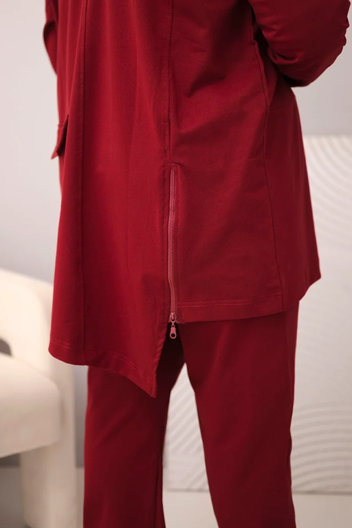 Dámsky bavlnený komplet Plus Size s mikinou a nohavicami bordový