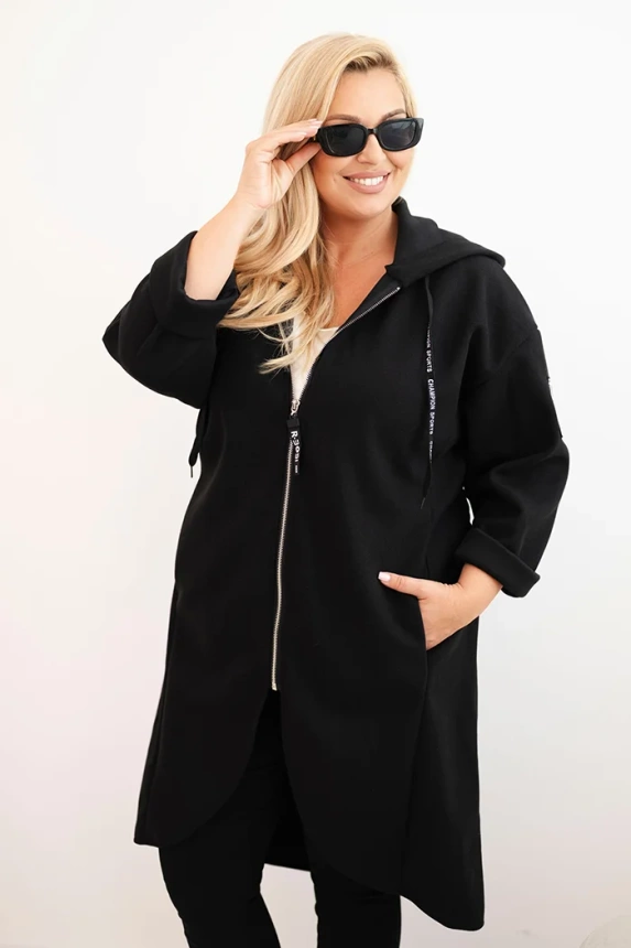 Elegantný dámsky kabát Plus Size s golierom a veľkými vreckami fango