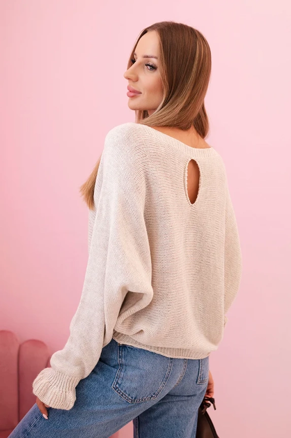 Women's mohair sweater with ruffled sleeves and a back cutout beige