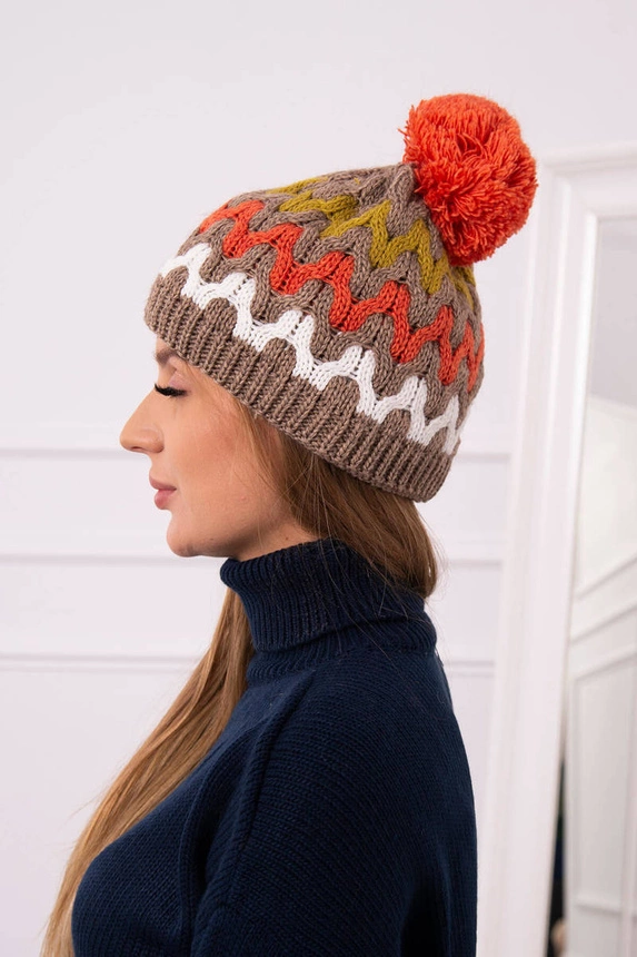 Moteriška kepurė Laila K283 dark beige+kiwi