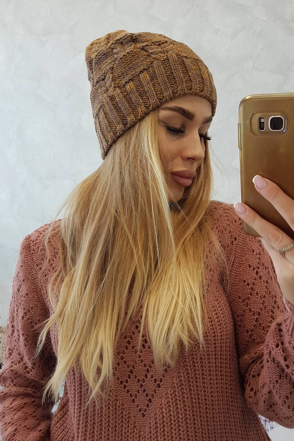 Čapica s fleece Dolores K303 horčica+hnedá