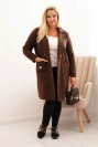 Dámsky elegantný kabát Plus Size s golierom a veľkými vreckami hnedý