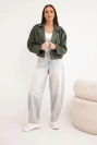 Women's suede viscose jacket with asymmetric zipper khaki