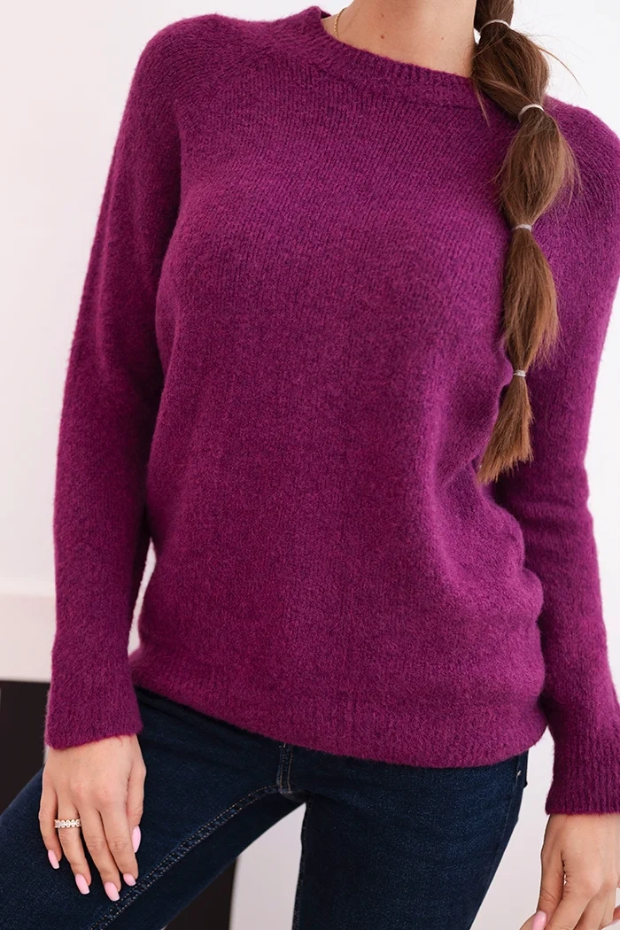 Sweter damski z baby alpaki z długim rękawem ciemny fioletowy