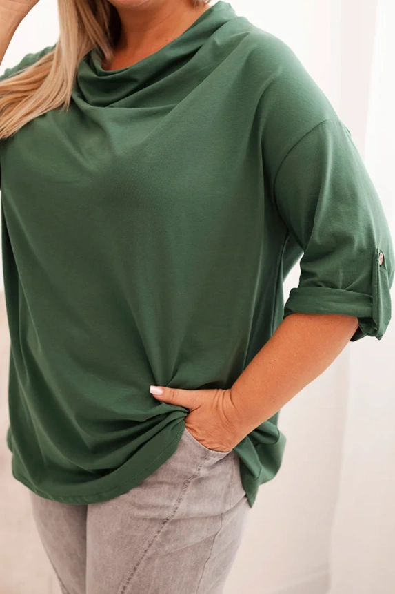 Women's Plus Size loose-fitting blouse with a water neckline dark green