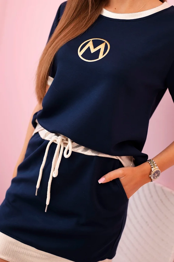 Women's viscose set with short sleeves and a skirt navy blue