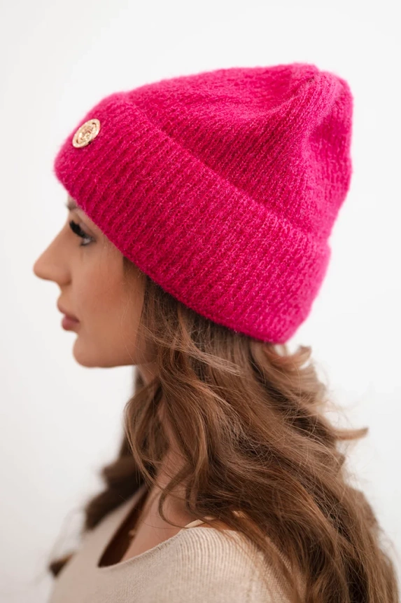 Damen Wintermütze flauschig mit dekorativem Knopf fuchsia