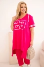 Damen-Baumwollset in Plus Size mit Kapuzenbluse und Hose fuchsia