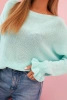 Women's mohair sweater with gathered sleeves and a cutout on the back mint